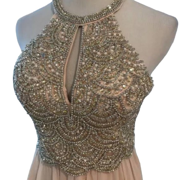Amelia Couture Princess Champagne Beaded Maxi Formal Event Dress 4 - Picture 6 of 14
